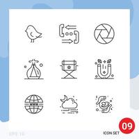 Modern Set of 9 Outlines and symbols such as director chair aperture spa incense Editable Vector Design Elements