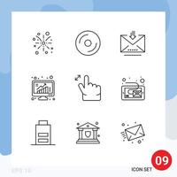 Stock Vector Icon Pack of 9 Line Signs and Symbols for data graph multimedia bars retrieve Editable Vector Design Elements