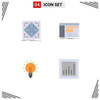 Set of 4 Vector Flat Icons on Grid for data software matrix console bulb Editable Vector Design Elements