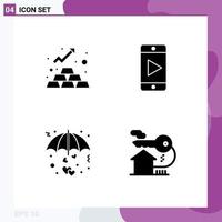 Modern Set of 4 Solid Glyphs and symbols such as finance protect asset video valentine Editable Vector Design Elements