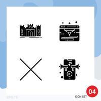 Group of 4 Modern Solid Glyphs Set for castle delete fortress web speaker Editable Vector Design Elements