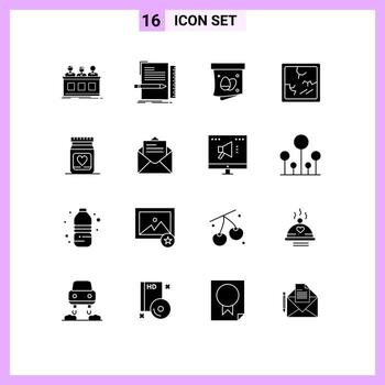 paquete de 16 signos y símbolos de glifos sólidos modernos para medios de impresión web como medicina programación de Halloween elementos de diseño de vectores editables de pascua rotos