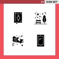 Solid Glyph Pack of 4 Universal Symbols of quran map ramadhan love treasure Editable Vector Design Elements
