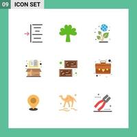 User Interface Pack of 9 Basic Flat Colors of ingot open earth item box Editable Vector Design Elements