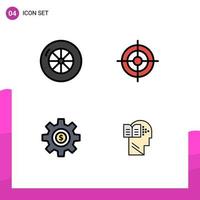 Set of 4 Commercial Filledline Flat Colors pack for tire dollar finance cog knowledge Editable Vector Design Elements