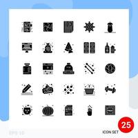 Pack of 25 creative Solid Glyphs of user interface solve gear report Editable Vector Design Elements