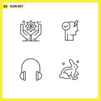 4 Thematic Vector Filledline Flat Colors and Editable Symbols of business administration headset brain power mode activate sound Editable Vector Design Elements