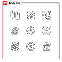 9 User Interface Outline Pack of modern Signs and Symbols of development receiver map radio position Editable Vector Design Elements