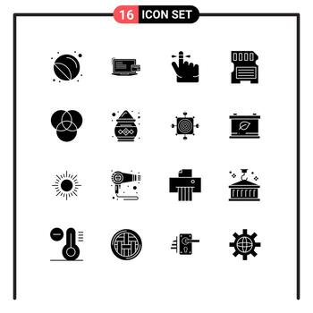 16 Universal Solid Glyphs Set for Web and Mobile Applications rgb memory credit card hardware mind Editable Vector Design Elements
