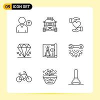 9 Creative Icons for Modern website design and responsive mobile apps 9 Outline Symbols Signs on White Background 9 Icon Pack vector