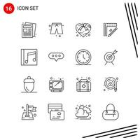 colección de 16 iconos vectoriales en estilo de línea símbolos de contorno perfecto de píxel para signos de icono de línea web y móvil sobre fondo blanco 16 iconos vector