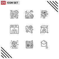 Stock Vector Icon Pack of 9 Line Signs and Symbols for hours faq phone customer machine Editable Vector Design Elements