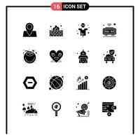 Solid Glyph Pack of 16 Universal Symbols of wifi internet agriculture clock production Editable Vector Design Elements