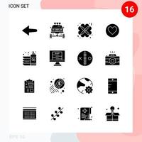 Vector Pack of 16 Icons in Solid Style Creative Glyph Pack isolated on White Background for Web and Mobile