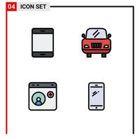 Pack of 4 creative Filledline Flat Colors of computers help hardware vehicle social media Editable Vector Design Elements