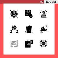 Mobile Interface Solid Glyph Set of 9 Pictograms of user preference logistic employee win Editable Vector Design Elements