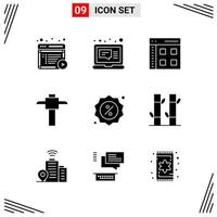 9 Icons Solid Style Grid Based Creative Glyph Symbols for Website Design Simple Solid Icon Signs Isolated on White Background 9 Icon Set vector