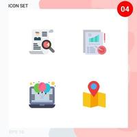conjunto de pictogramas de 4 iconos planos simples de métricas de trabajo de globo de currículum que ofrecen elementos de diseño vectorial editables vector