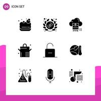 Mobile Interface Solid Glyph Set of 9 Pictograms of security padlock jpg lock food Editable Vector Design Elements