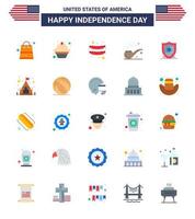 Set of 25 USA Day Icons American Symbols Independence Day Signs for camping shield frankfurter protection st Editable USA Day Vector Design Elements