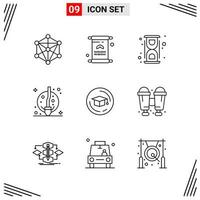 9 Icons Line Style Grid Based Creative Outline Symbols for Website Design Simple Line Icon Signs Isolated on White Background 9 Icon Set vector