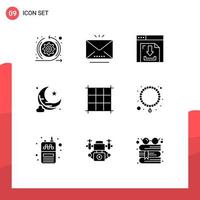 Universal Icon Symbols Group of 9 Modern Solid Glyphs of necklace pixels arrows star moon Editable Vector Design Elements