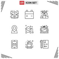 Set of 9 Modern UI Icons Symbols Signs for graduation education feminism pin map Editable Vector Design Elements