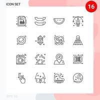 Outline Pack of 16 Universal Symbols of decoration pie watermelon moon path Editable Vector Design Elements