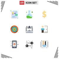 9 User Interface Flat Color Pack of modern Signs and Symbols of estate home money laptop engine Editable Vector Design Elements