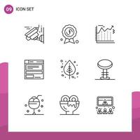 Pictogram Set of 9 Simple Outlines of leaf autumn banking code browser Editable Vector Design Elements