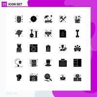 Pictogram Set of 25 Simple Solid Glyphs of antenna radar communication scope sunbathe person Editable Vector Design Elements