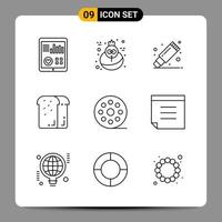 Paquete de 9 iconos negros símbolos de contorno signos para diseños receptivos sobre fondo blanco 9 conjunto de iconos vector