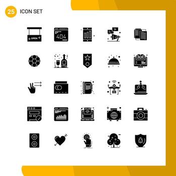 Pack of 25 Modern Solid Glyphs Signs and Symbols for Web Print Media such as marketing youtube web video chart Editable Vector Design Elements