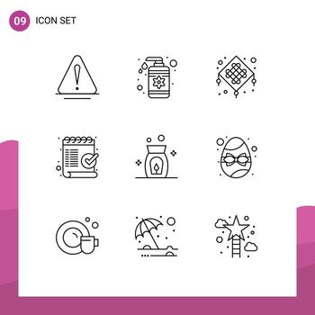 9 Thematic Vector Outlines and Editable Symbols of aroma mark chinese list check Editable Vector Design Elements
