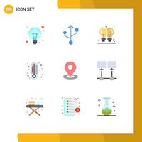 Group of 9 Flat Colors Signs and Symbols for location map light browse degree Editable Vector Design Elements
