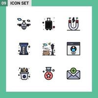 Pictogram Set of 9 Simple Filledline Flat Colors of sharpener education travel back to school magnet Editable Vector Design Elements