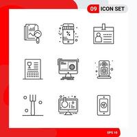 Creative Set of 9 Universal Outline Icons isolated on White Background vector