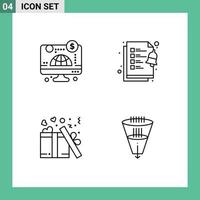 Mobile Interface Line Set of 4 Pictograms of computer present money tasks data Editable Vector Design Elements