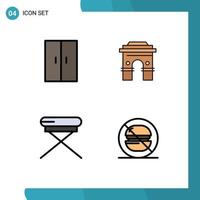 Group of 4 Filledline Flat Colors Signs and Symbols for furniture srilanka wardrobe hinduism chair Editable Vector Design Elements