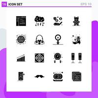 Universal Icon Symbols Group of 16 Modern Solid Glyphs of wedding love online backup hearts security Editable Vector Design Elements