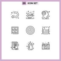 Modern Set of 9 Outlines Pictograph of interface building dashboard construction thinking Editable Vector Design Elements