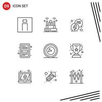 Group of 9 Modern Outlines Set for learning education protection ebook text Editable Vector Design Elements