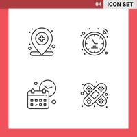 Modern Set of 4 Filledline Flat Colors Pictograph of hospital date medical smart watch time Editable Vector Design Elements