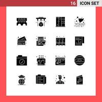 Solid Glyph Pack of 16 Universal Symbols of cup credit cabinet cards plant Editable Vector Design Elements
