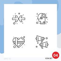 conjunto de 4 paquetes de colores planos de línea comercial para flecha corazón feminismo homosexualidad elementos de diseño vectorial editables en voz alta vector