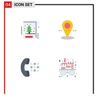 Set of 4 Vector Flat Icons on Grid for card dial xmas point eye test Editable Vector Design Elements