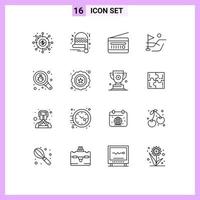 Pack of 16 Modern Outlines Signs and Symbols for Web Print Media such as find golf sport audio broadcasting field vintage radio Editable Vector Design Elements