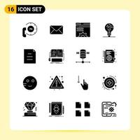 Group of 16 Solid Glyphs Signs and Symbols for idea fail sms copycat web brower Editable Vector Design Elements