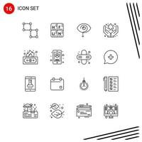 Group of 16 Outlines Signs and Symbols for finance flower curious care mark Editable Vector Design Elements