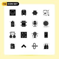 16 User Interface Solid Glyph Pack of modern Signs and Symbols of power energy physic cell stethoscope Editable Vector Design Elements